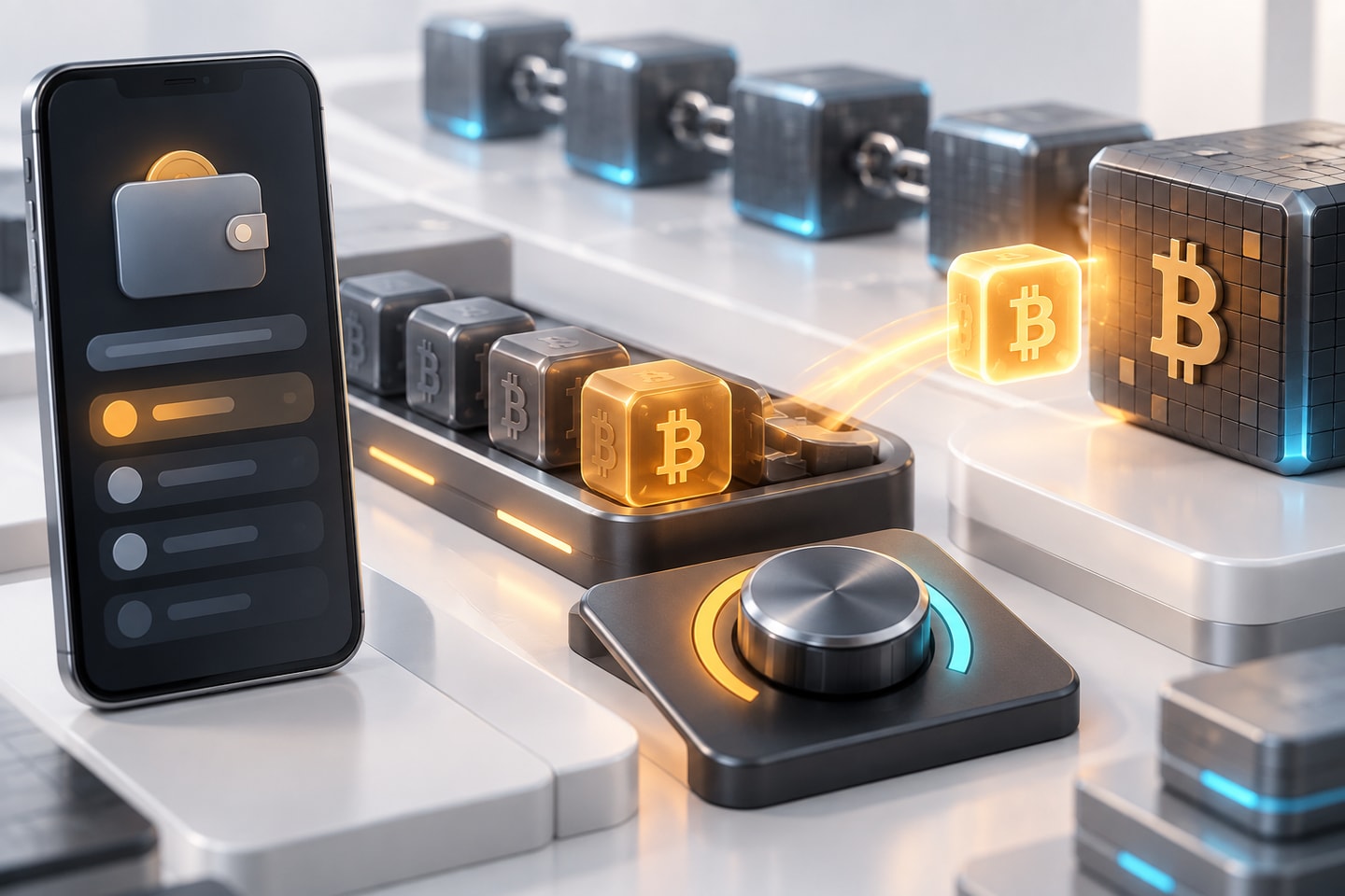 BTC钱包检查待确认交易并调整加速费用的科技场景插画